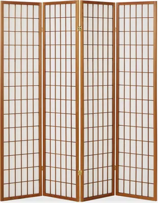 Image de Paravent 4 Panneaux en Bois Brun Séparation de pièces Cloison Brise-Vue Shoji Blanc