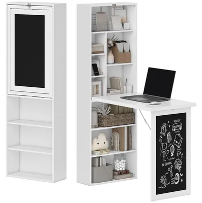 Image de Bureau pliable HOMCOM avec 6 compartiments, étagère à livres en métal, blanc