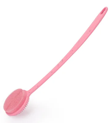 Image de Brosse pour le dos à utiliser sous la douche, brosse pour le dos en silicone avec long manche, brosse pour le corps double face, brosse de douche, brosse pour le dos en silicone, brosse de bain, brosse de massage, brosse exfoliante pour le corps pour femmes et hommes, rose