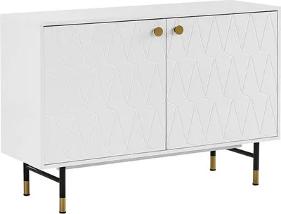 Produktbild von BELIANI Kommode weiß MDF Platte Spanplatte Metall 82 x 120 x 40 cm Modern Mit Muster Stabiles Gestell Klein Und Kompakt Praktisch Wohnzimmer