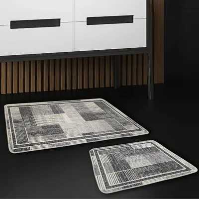 Produktbild von Miqna 2-tlg. rutschfestes Badteppich Set , waschbar (60x100 & 50x60 cm)