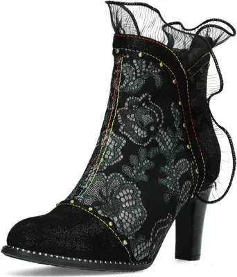 Produktbild von Laura Vita Damen Stiefelette Leder Rüschen florale Spitze Alcbaneo 160, Größe:36 EU, Farbe:Grün