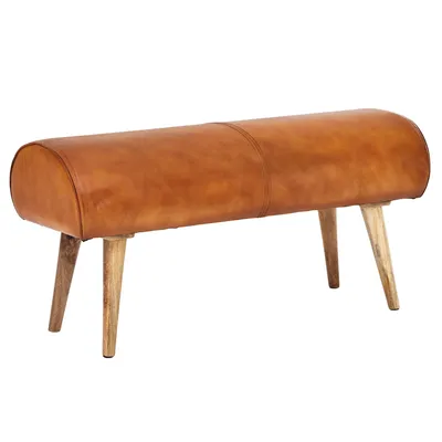 Produktbild von WOHNLING Sitzbank Echtleder / Massivholz Bank 100x53x40 cm 2er Polsterbank Flur Springbock Braun Kleine Bettbank Leder Dielenmöbel Flurbank