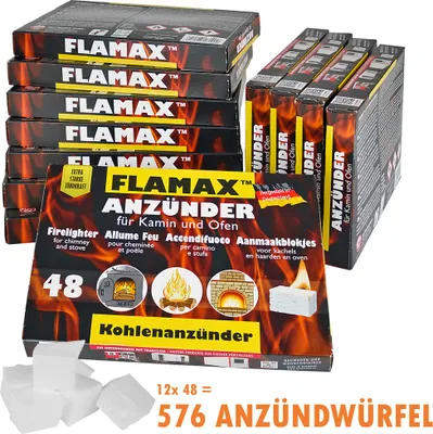 Produktbild von 576x Anzündwürfel Kaminanzünder Kohleanzünder Anzünder Würfel BBQ Grillanzünder Ofenanzünder für Kamin und Ofen Kohlenanzünder Anzündwolle Anmachwürfel Flamax
