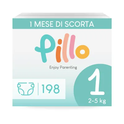Immagine prodotto di Pillo Pannolini Taglia 1 - Scorta da 198 Pannolini, 6 Confezioni da 33 Pannolini Taglia 1 - New Born (2-5 kg), Pannolini Neonato 0-3 Mesi