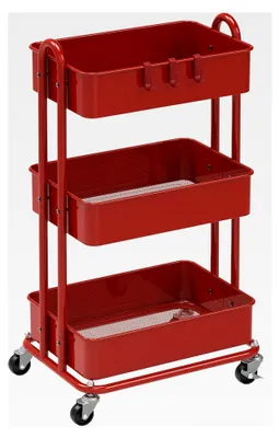 Produktbild von Rollwagen aus Metall mit 3 Ebenen, Rot