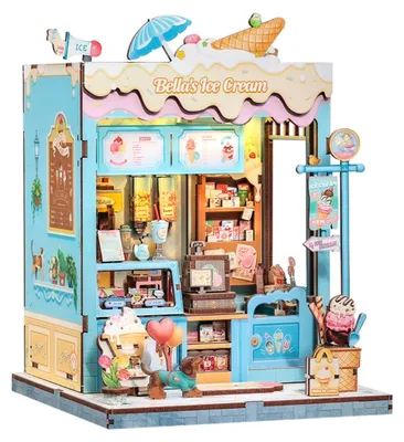 Produktbild von Bella's Ice Cream Eisdiele Book Nook – DIY Miniaturhaus Bausatz, 3D-Puzzle mit LED, Geschenk, Cutebee