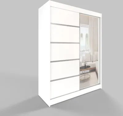 Produktbild von Easy Furniture B3 Schiebetüren Kleiderschrank 200 x 215 x 58 cm mit Spiegel - Schlafzimmermöbel, Aufbewahrung - Mehrzweckschrank - Farbe: Weiß - 2 Schiebetüren