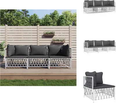 Produktbild von vidaXL 3-tlg. Garten-Lounge-Set mit Kissen Weiß Stahl -  Gartenmöbel-Sets