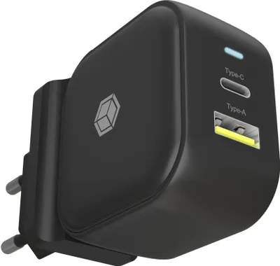 Produktbild von 2-Port Steckerladegerät IB-PS106-PD, mit USB Power Delivery (schwarz, PD 30W + QC 3.0 18W)