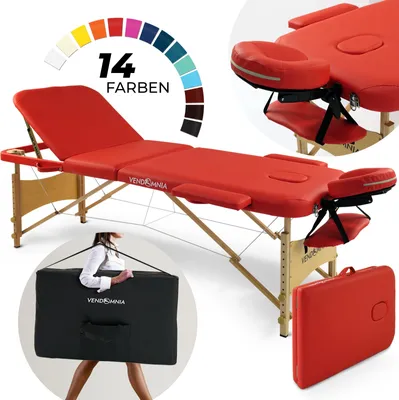 Produktbild von Mobile Massageliege - Holzfüße mit 3 Zonen-Klappbar, Massagetisch, Massagebett-höhenverstellbar inkl. Kopfstütze, Tasche Farbe: Rot