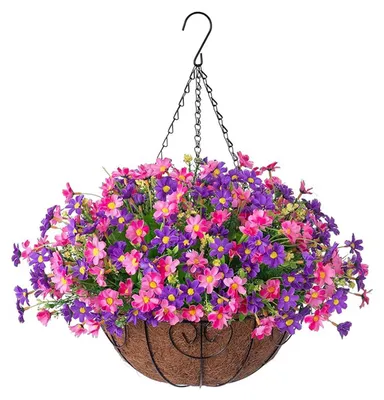 Produktbild von Künstlicher Hängeblumenkorb, UV-beständig, bunte Eukalyptus-Kunstblumen im Korb für den Außenbereich, ideal für Veranda, Terrasse, Balkon und als Dekoration.