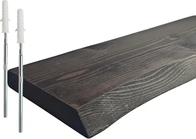 Image de Étagère murale, style rustique, en bois massif de pin, pour l'intérieur, suspendue, dimensions 3x70x22 cm, couleur noire