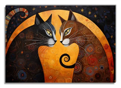 Produktbild von Wallario Poster - Katzen im Mondlicht, Kunstdruck Größe: 70 x 100 cm