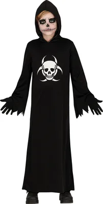 Immagine prodotto di Halloween Grim Reaper Costume Ghost Robe Kids Eerie Death Motif Scary Dark Hooded Clothing Imaginative Scary Outfit Horror, Taglia: 128/134 Colore: Nero