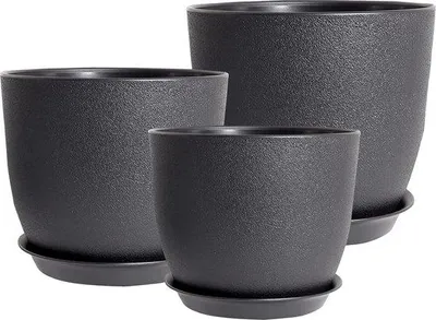 Immagine prodotto di Vasi per piante in plastica Famanu, con sottovasi e fori di drenaggio, set da 3, colore nero