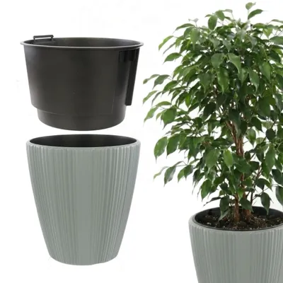 Produktbild von Blumentopf gerillte Struktur, vertikale Streifen 47 cm, Übertöpf für Zimmerpflanzen, Herausnehmbarer Einsatz mit Griffen, für den Innen- und Außenbereich, zur Dekoration von Haus, Wohnzimmer, Terrasse