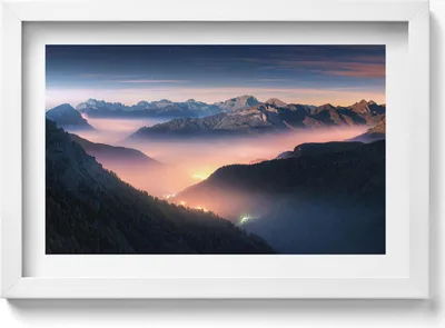 Produktbild von Berggipfel Landschaft– Wandbild mit Rahmen – Gerahmtes Bild  – Wanddekoration – 30x20 cm –  Weiß Rahmen