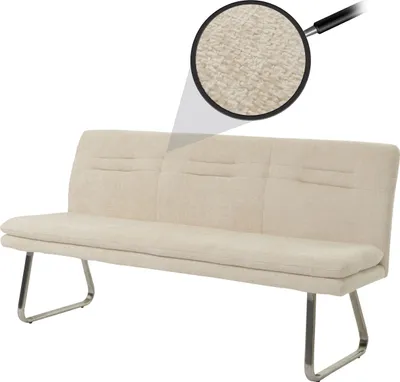 Productafbeelding van Zitbank HWC-H70, eettafelbank, gestoffeerde bank, rugleuning van stof/textiel (chenille), roestvrij staal geborsteld, 180 cm, kleur: crème