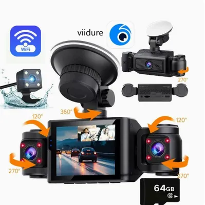 Produktbild von 4-Kanal-Dashcam 1080P-Autokamera Quad-Objektiv HD-Nachtsichtrekorder WLAN, mit 64 GB-Karte