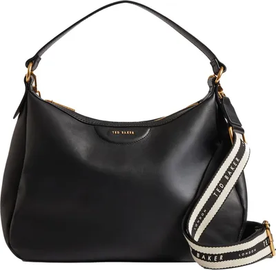 Image de Ted Baker Cuir sac à épaule sac à épaule bandoulière Esiah Webbing Slouchy Hobo Bag Black noir