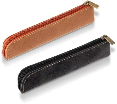 Produktbild von Luxus-Leder-Set 2er, schmal, Kunstleder, mit Schnellverschluss, bequem tragbar, handgefertigte, hochwertige, stilvolle, kleine Kosmetikbox, Schreibtischsortiment, Vintage-Kosmetikbeutel.