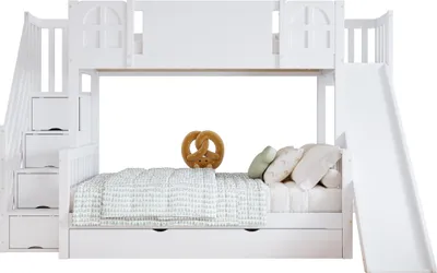 Produktbild von Etagenbett mit 2 Liegeflächen, Rutsche, Schubladen und Lattenrost, Kinderbett mit Rausfallschutz, 90x200cm/120x200cm