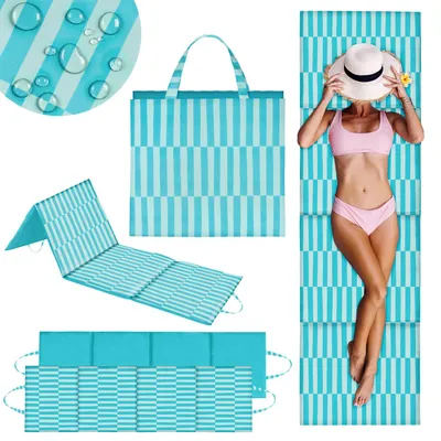 Produktbild von Strandmatte Faltbar XXL Gepolstert, Dicke Wasserdichte Liegematte für Steinstrand Sand, Bequeme Picknickdecke mit Tragegriff 180x50x2cm Garden Linea