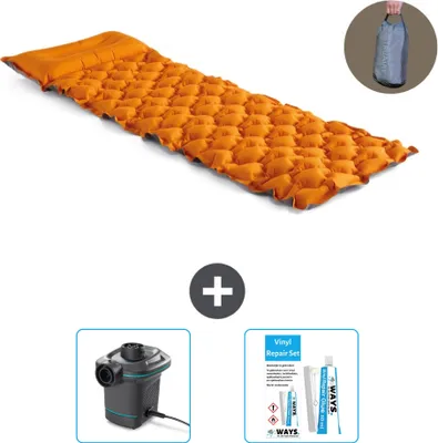 Produktbild von Intex Campingmatte – 1 Person – 71 x 191 x 11 cm – Orange – im Lieferumfang enthalten Pumpe en Reperaturset