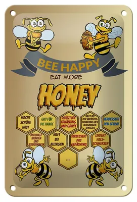 Produktbild von Blechschild Spruch 12x18cm Bee happy eat more honey Honig
