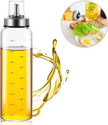 Obrázek produktu pro Láhev na olivový olej, skleněná láhev na olej a ocet, 500 ml / 17 oz, do kuchyně, na grilování, těstoviny, BBQ, nerezová nalévací hubice