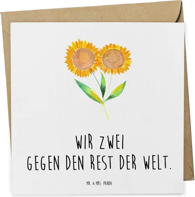 Produktbild von Mr. & Mrs. Panda Grußkarte Blume Sonnenblume - Weiß - Geschenk, Sonnenblumen, Best Friends, Garten, faltkarte, Beste Freundin, Klappkarte, doppelkarte, anlasskarte