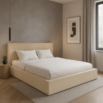 Produktbild von Čalúnená posteľ GUTTO FILO Creme 200x200 v manšestrovej látke s dreveným roštom Moderný dizajn v módnych farbách, bez priestoru na sh