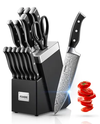 14-tlg. Küchenmesser-Set mit Schärfer, Edelstahl, Holzblock