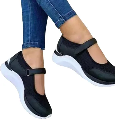 Produktbild von 1 Paar Freizeitschuhe mit flacher Unterseite, rutschfestes Verschlussband, dicke Plattform, Übergröße, atmungsaktives Mesh, Keilabsatz, Sportschuhe für Damen