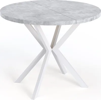 Produktbild von Runder Ausziehbarer Esstisch für 6-10 Personen - Loft Style Tisch mit Weißen Metallbeinen - 90 bis 120 cm - Industrieller Tisch für Wohnzimmer - Grauer Beton - 100 cm