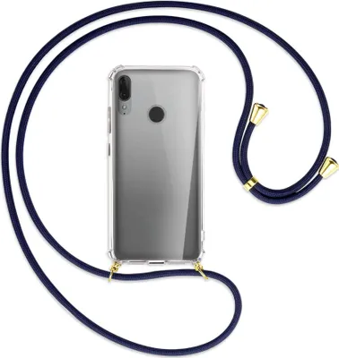 Produktbild von Handykette Backcover-Schutzhülle mit Band (Metall goldfarben) für Motorola Moto E6 Plus - dunkelblau
