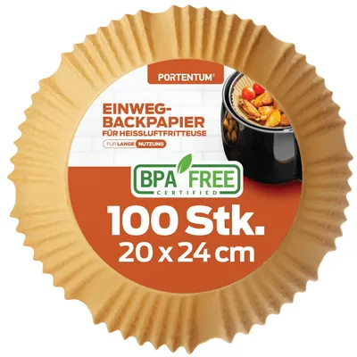 Productafbeelding van PORTENTUM Bakpapier voor heteluchtfriteuse, 100 stuks, wegwerp en ongebleekt