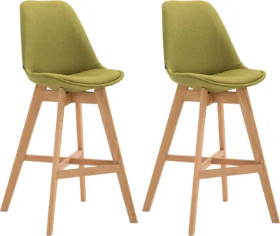 Productafbeelding van CLP Set van 2 barkrukken Cannes, bekleed met stof, met rugleuning en voetsteun | Kleur: bruin, frame: naturel