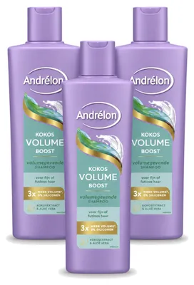 Immagine prodotto di 3 flaconi di shampoo volumizzante Andrélon, con estratto di cocco e aloe vera, da 250 ml - confezione  - 3 pezzi
