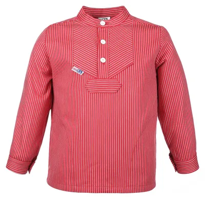 Produktbild von modAS Kinder Fischerhemd Basic Line mit Streifen im Finkenwerder-Stil - Seemann-Hemd mit Stehkragen mit roten Streifen Größe 86-92