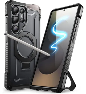 Image de Coque de protection avec support à anneau pour Samsung Galaxy S25 Ultra, compatible MagSafe, noire