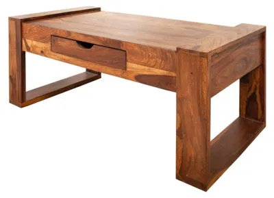 Image de Table basse MOKARA 100 cm en bois massif de sheesham avec tiroir style contemporain
