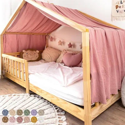 Produktbild von Musselin Hausbett Himmel Kinderzimmer Baumwolle mit Gold