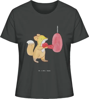 Produktbild von Mr. & Mrs. Panda Basic Shirt Damen Fuchs Boxen Größe XL - Anthrazit - Geschenk, Kurzarmshirt, Oberteil, Baumwoll T-Shirt, Boxtraining, Boxkampf
