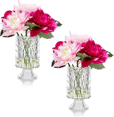 Produktbild von 2er Set Kunstblumen Arrangement Künstliche Blumen Dekoration in Glasvase Blumendekoration Kunstpflanze Kunstblumen Deko