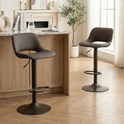 Barkrukken Set von 2, höhenverstellbar, Drehstuhl, Kunstleder, braun