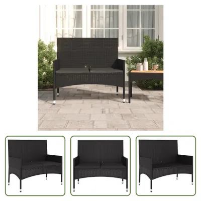 Produktbild von The Living Store Gartenbank 2-Sitzer mit Kissen Schwarz Poly Rattan