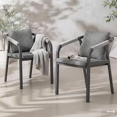Produktbild von home24 Gartenstuhl - 2er-Set - Aluminium / Olefin - Anthrazit / Grau