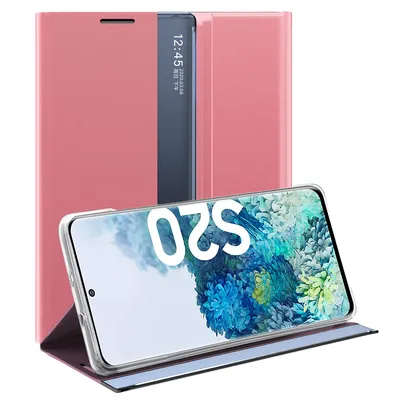 Immagine prodotto di Custodia Galaxy S20, Custodia sottile in pelle con finestra e supporto per Samsung Galaxy S20 Rosa